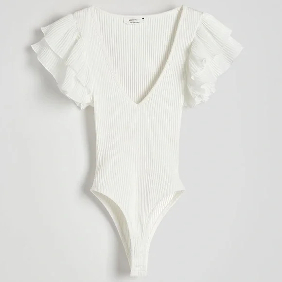 Zara Ribbed Ruffle Sleeve Bodysuit - Picture 7 of 10